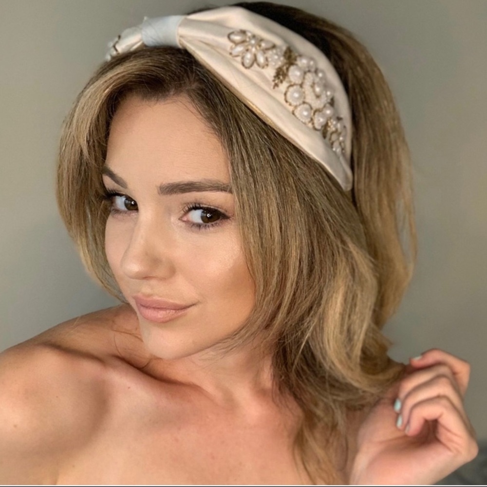 Ivory and Gold Statement Beaded Embroidered Headband